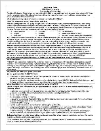 KHINDIVI (hydrocortisone)  Medication Guide for essential safety information and instructions for safe and effective use.